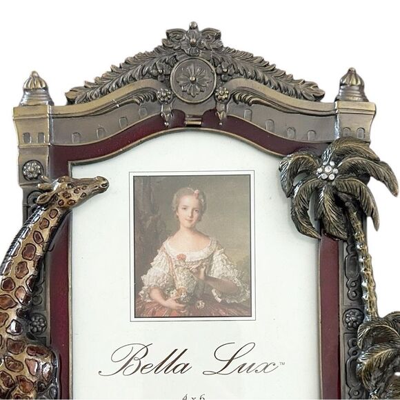 Bella Lux Czech Crystal Enamel Picture Frame Bronze Palm Tree Giraffe and Baby - Picture 4 of 5